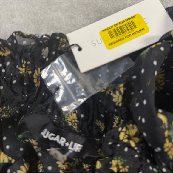 Sunflower Black Sheer S Blouse With Ruffled Neck & Long Sleeves Fairy Regency - Picture 7 of 10